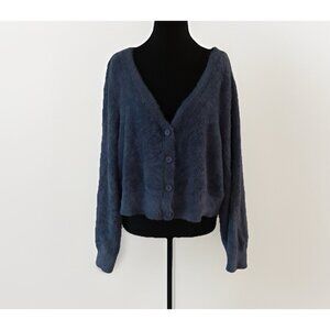 Aerie Women's Long Sleeve Fuzzy Cropped Cardigan Sweater Blue Size XL Preppy